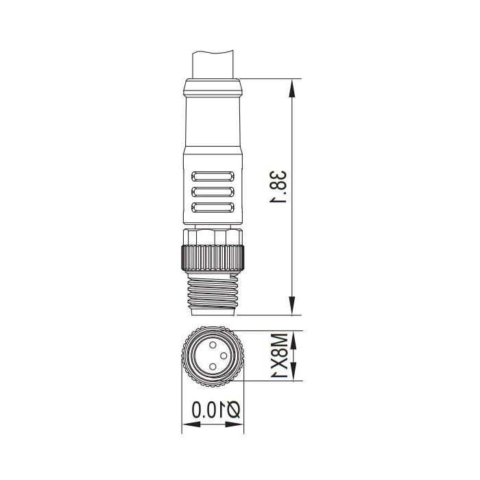 M8 3-PIN, straight male, single-end precast PUR flexible cable, black sheathing, 63S001-XXX