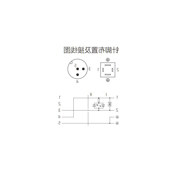 Valve plug type C, DIN, 8mm, 4Pin/M12 male straight, double end precast PUR flexible cable, black sheath, 6VC021-XXX